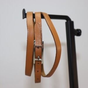 Hermes Hapi Double Tour Bracelet OS Tan Womens Leather Silver H‎ Buckle Luxury